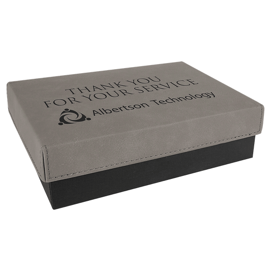 Gray 7 3/8" x 5 3/4" Gift Box with Laserable Leatherette Lid