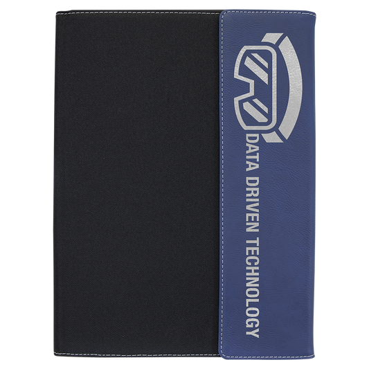 Blue/Silver Laserable Leatherette / Black 9 1/2"x12" Canvas Portfolio w/Notepad