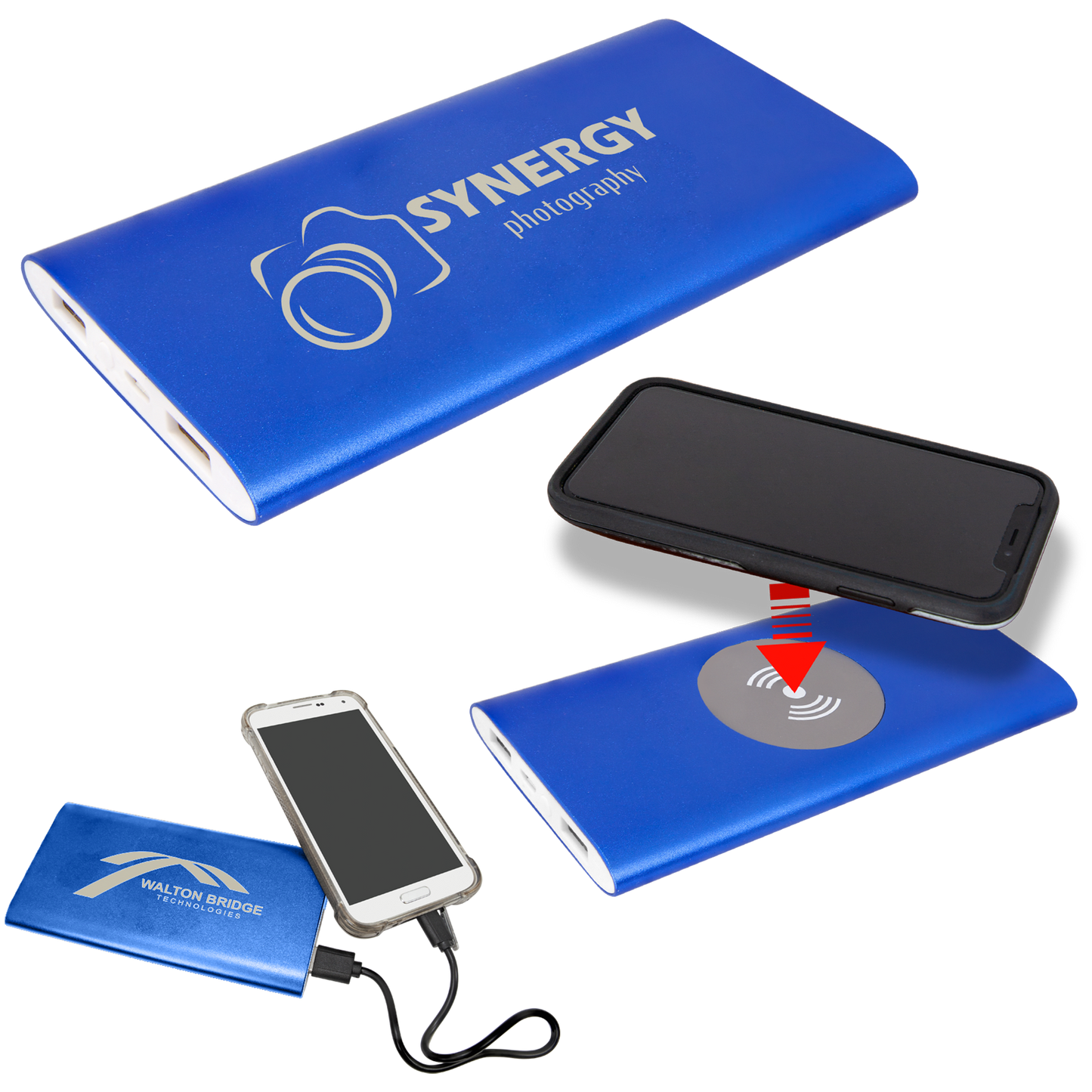 Blue 8000MAH Power Bank & Wireless Anodized Aluminum Charger with USB Pow er Cord