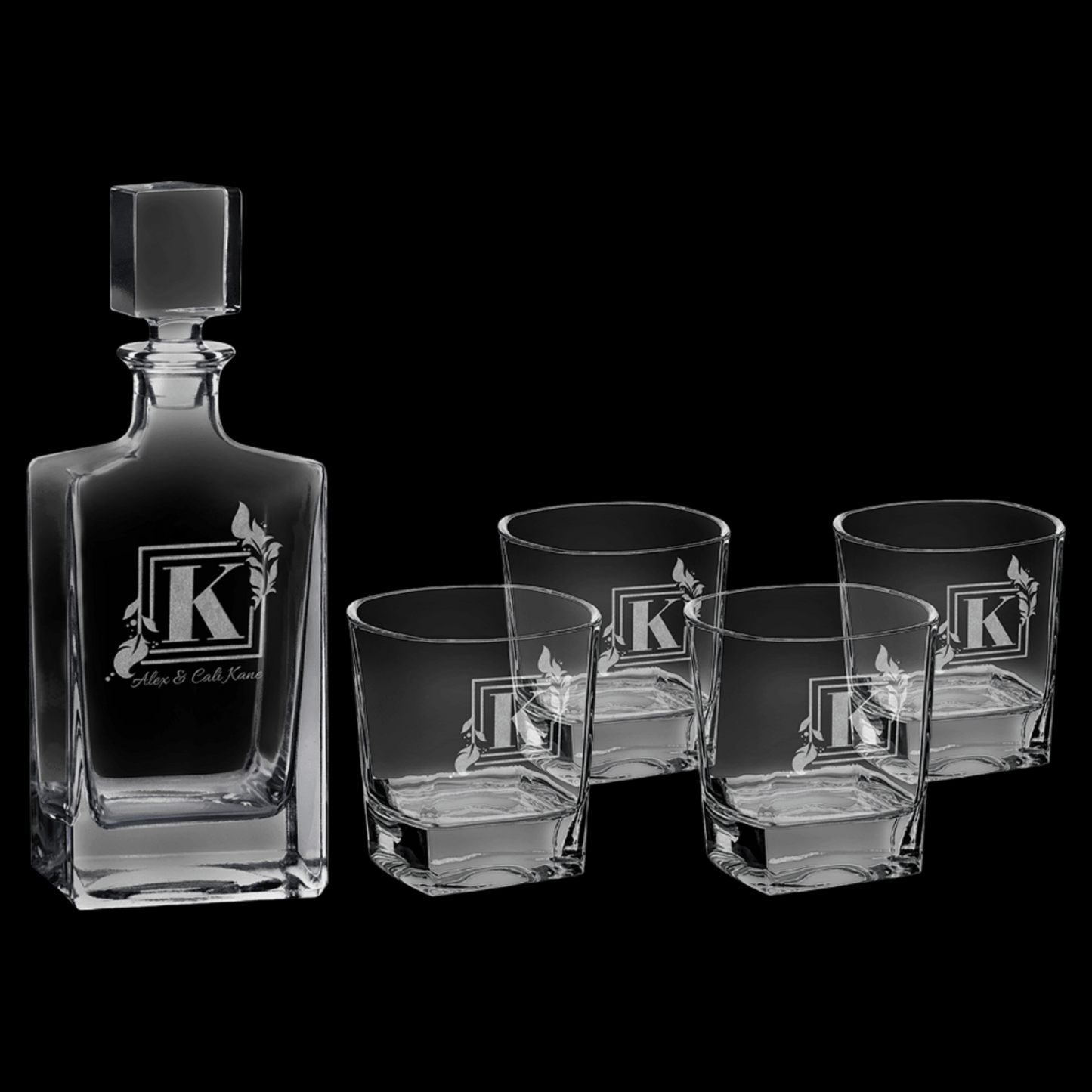 Decanter Set w/ Four 8oz Rocks Glasses