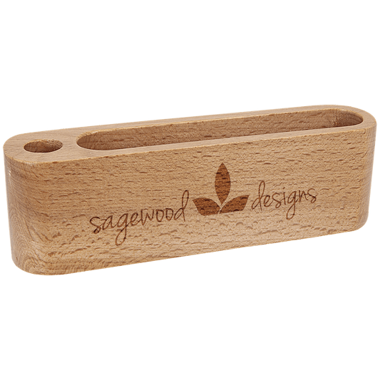 5 1/4" Beech Wood Business Card and Pen Holder