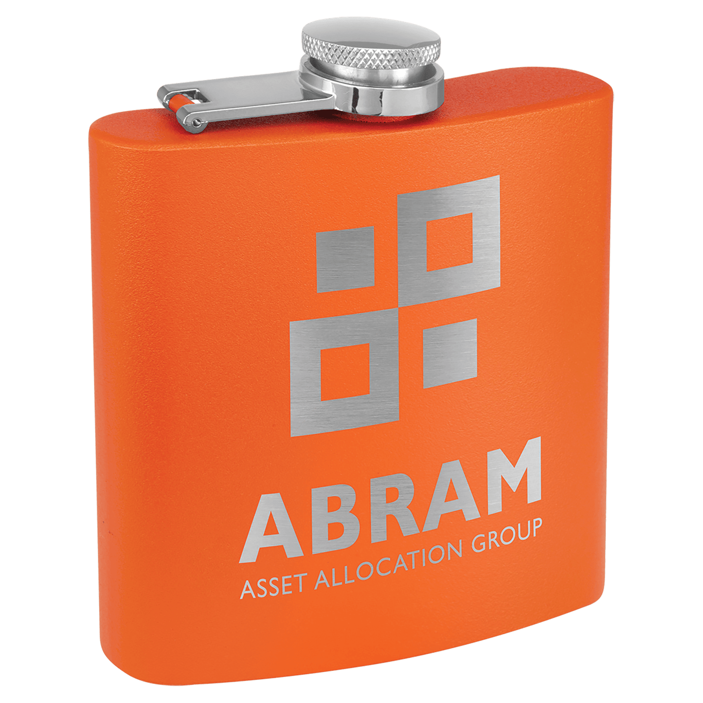 Matte Orange Powder Coated Laserable Stainless Steel 6 oz. Flask