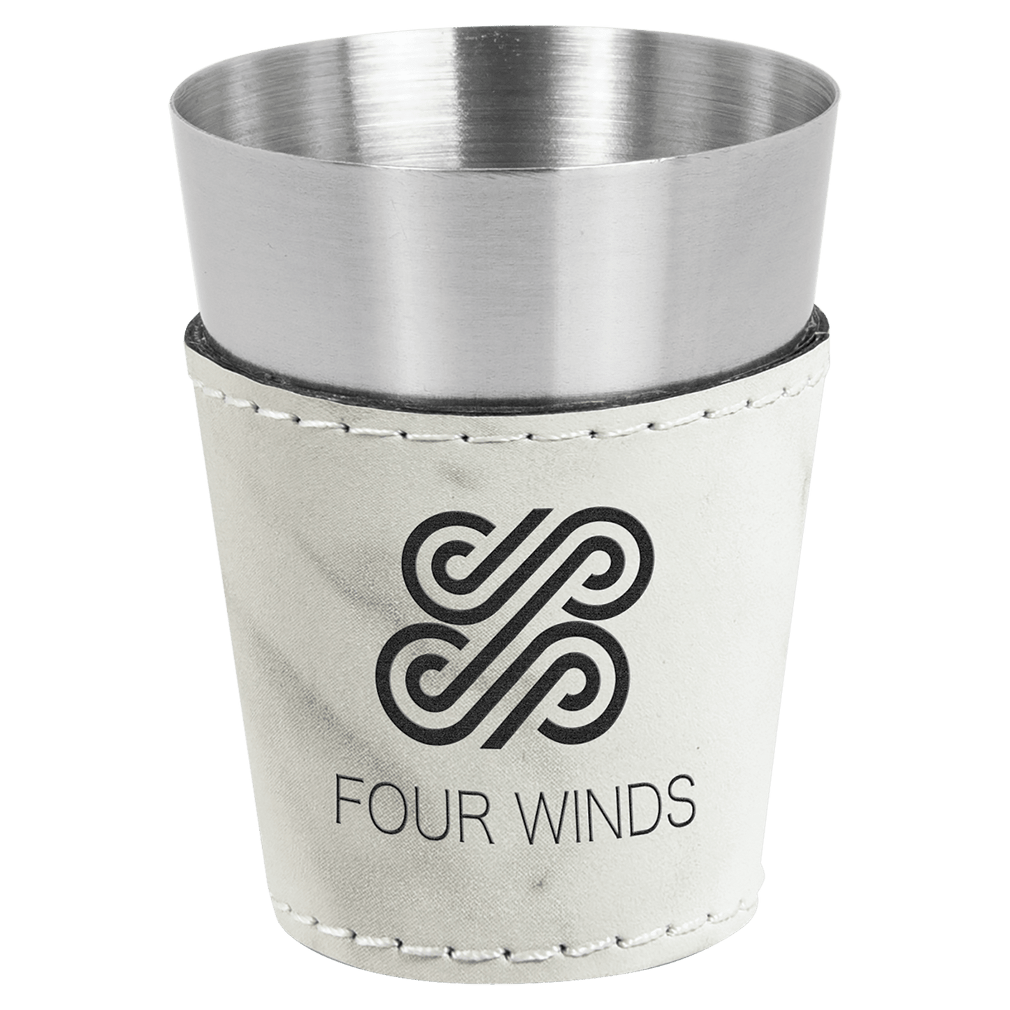 White Marble Laserable Leatherette & Stainless Steel 2 oz. Shot Glass