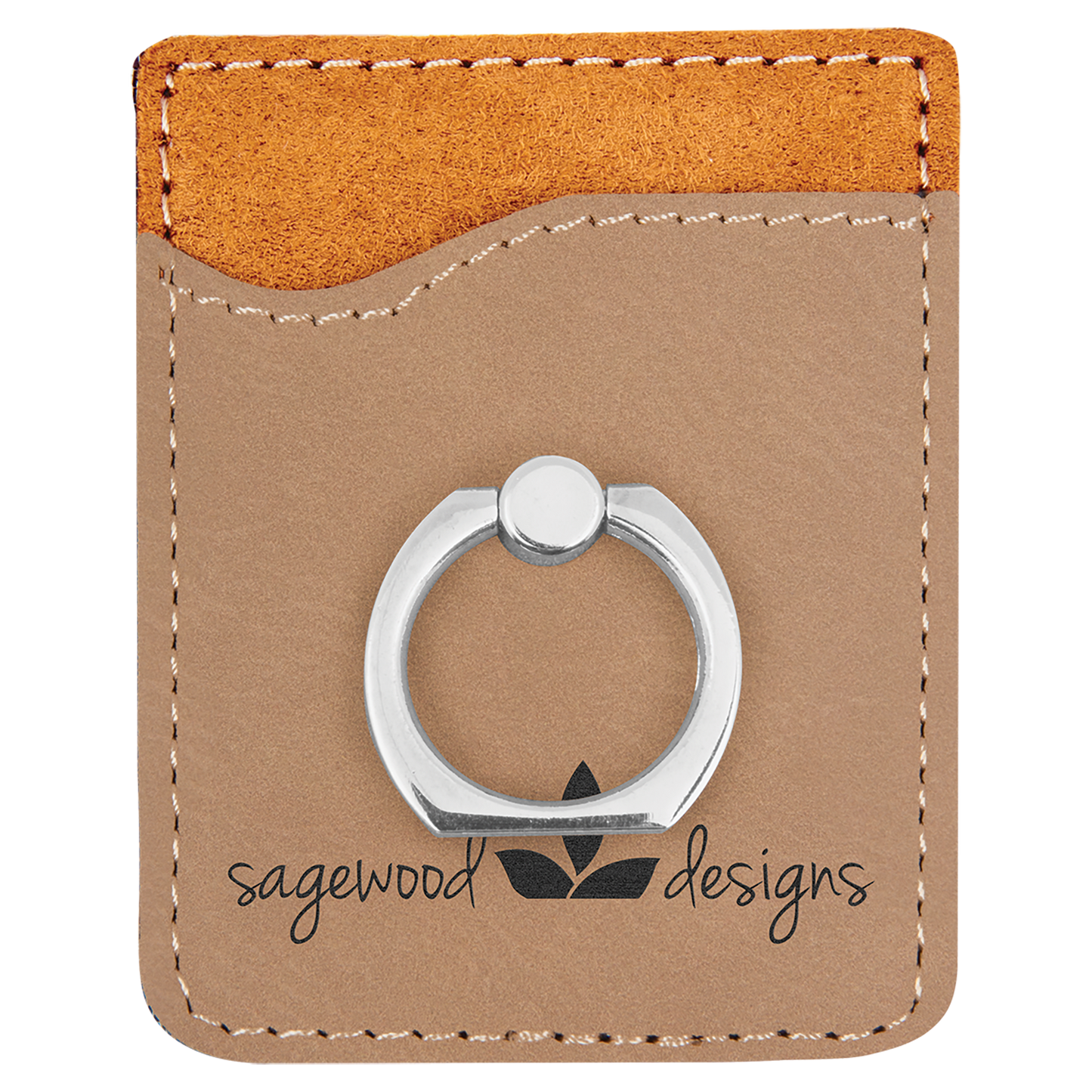 Light Brown Laserable Leatherette Phone Wallet with Silver Phone Wallet with Silver Ring