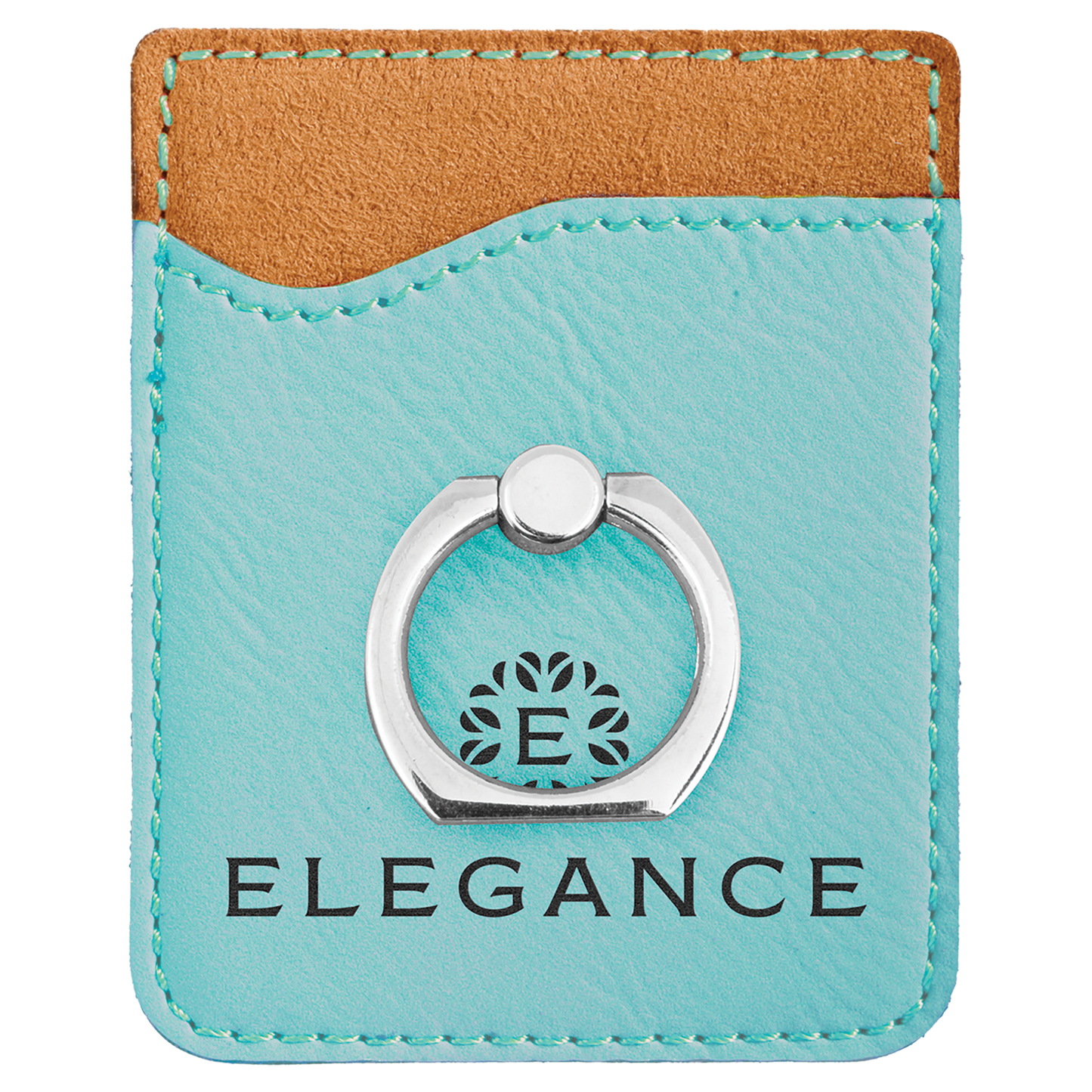 Teal Laserable Leatherette Phone Wallet with Silver Phone Wallet with Silver Ring