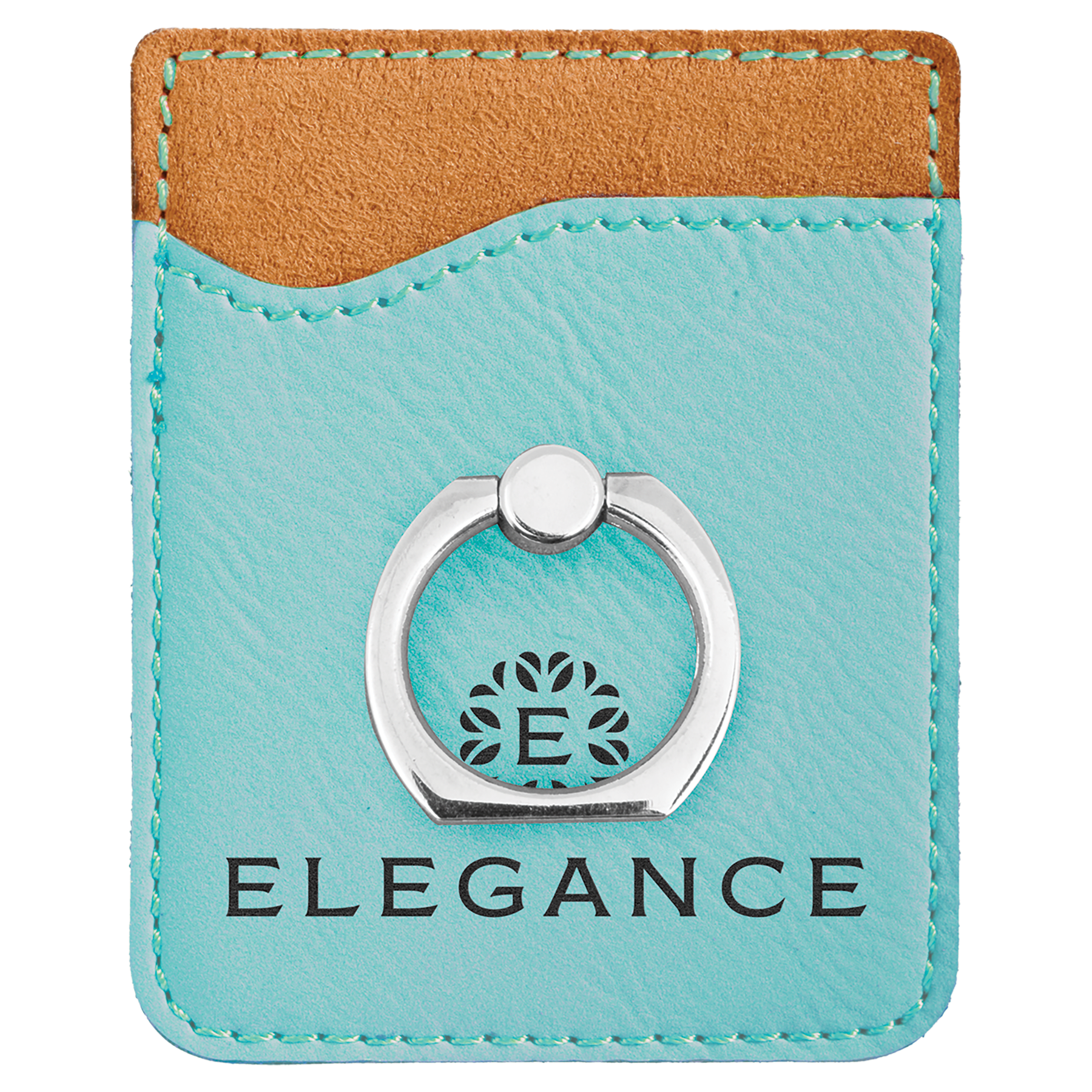 Teal Laserable Leatherette Phone Wallet with Silver Phone Wallet with Silver Ring