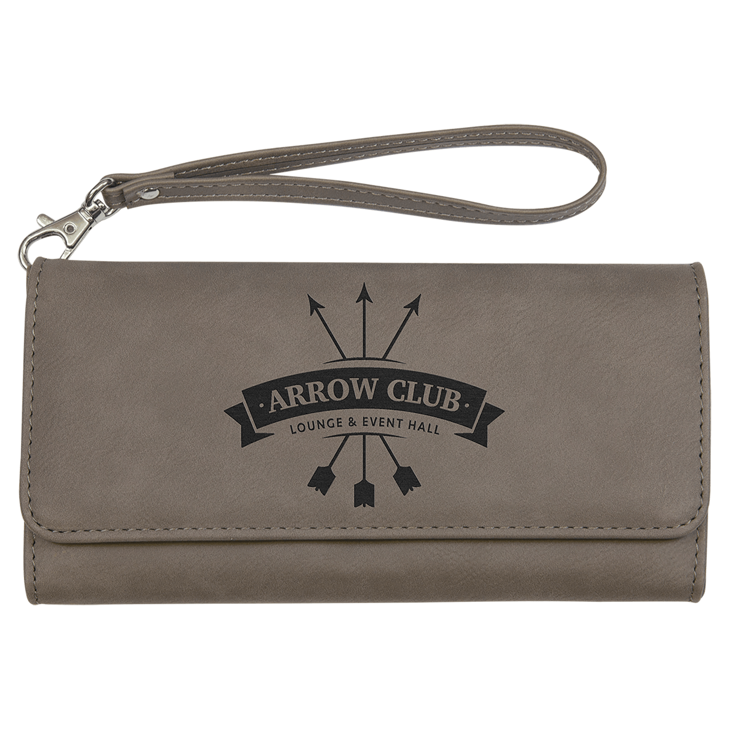 Gray 7 1/2" x 4" Laserable Leatherette Wallet with Strap