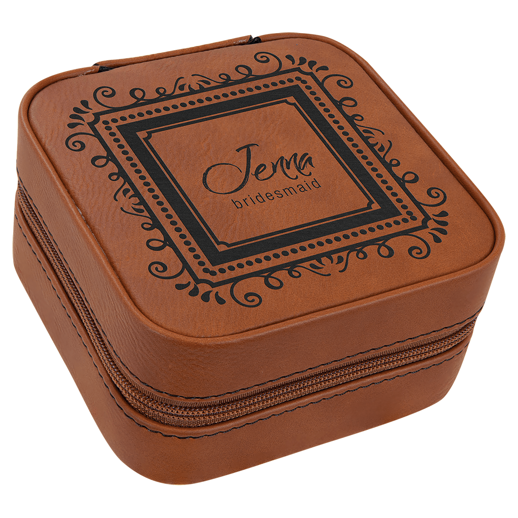 Rawhide 4" X 4" Laserable Leatherette Travel Jewelry Box with Tan Lining