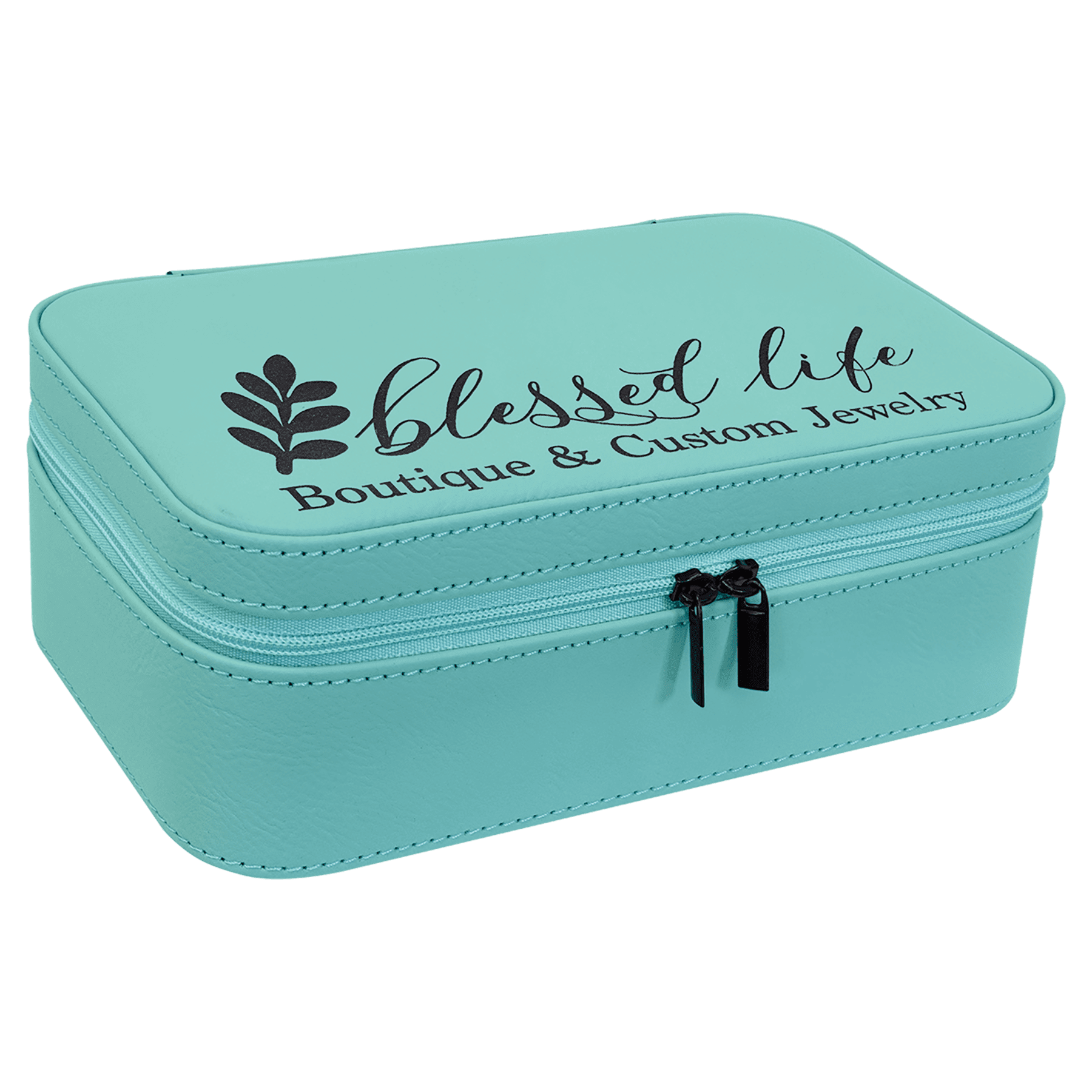 Teal 7 1/2" X 4 1/2" Laserable Leatherette Jewelry Box