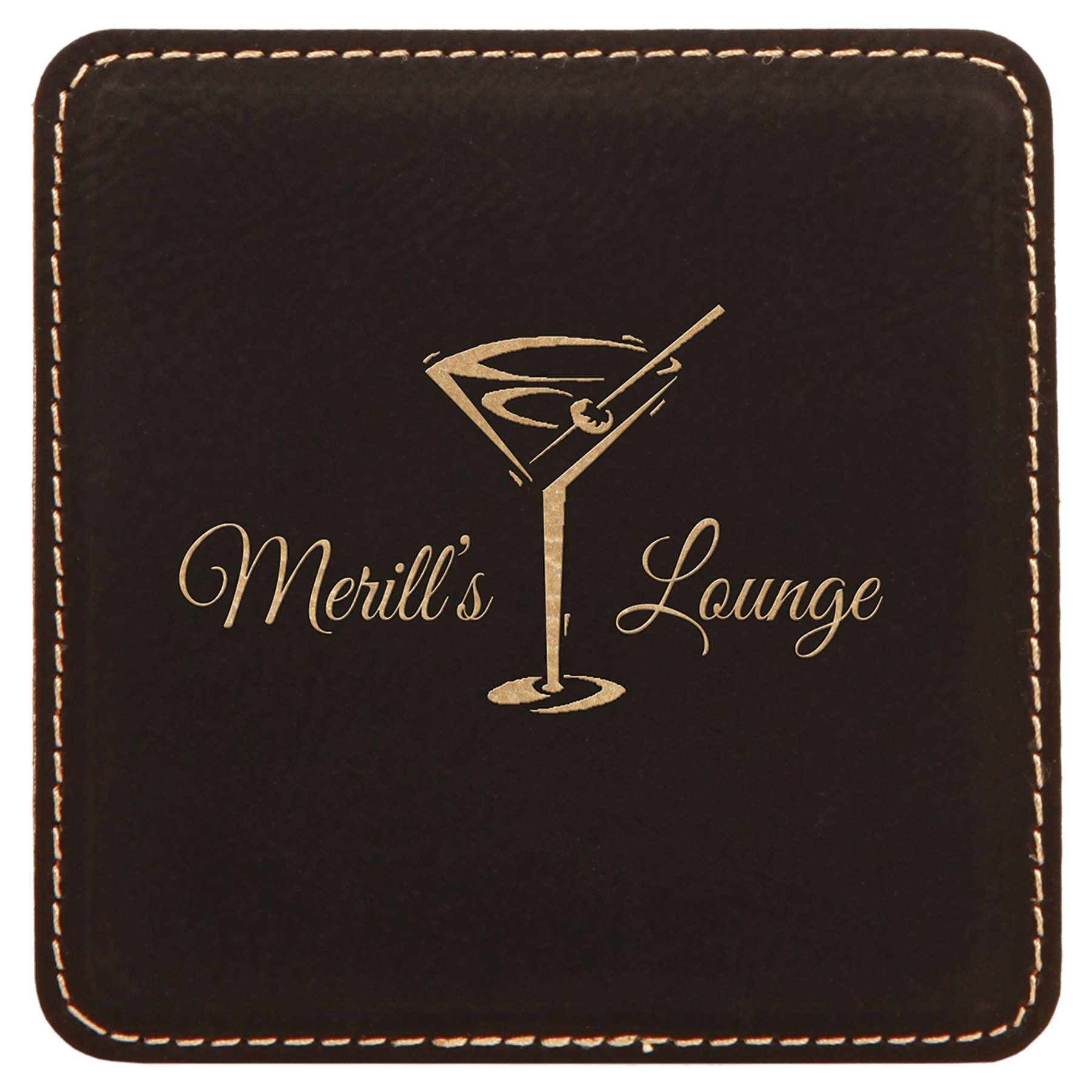 Black/Gold 4" x 4" Square Laserable Leatherette Coaster