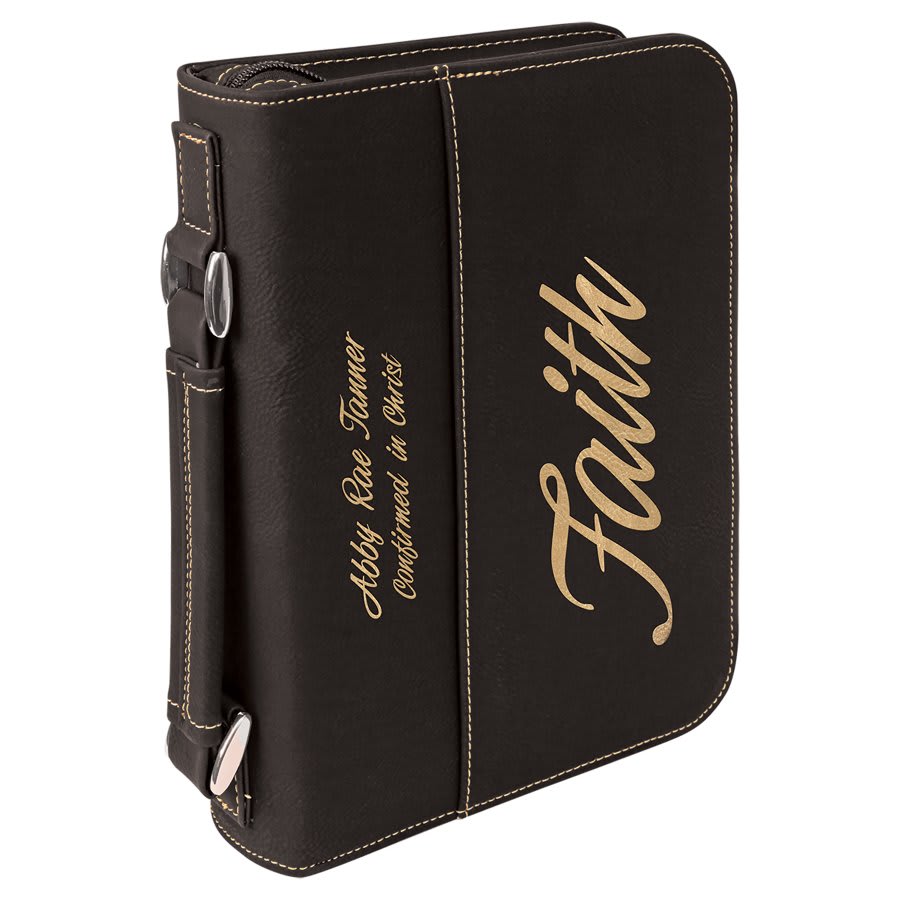 Black/Gold 6 3/4" x 9 1/4" Leatherette Book/Bible Cover with Handle & Zipper