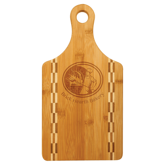 13 1/2" x 7" Paddle Shaped Bamboo Cutting Board with Butcher Block Inlay