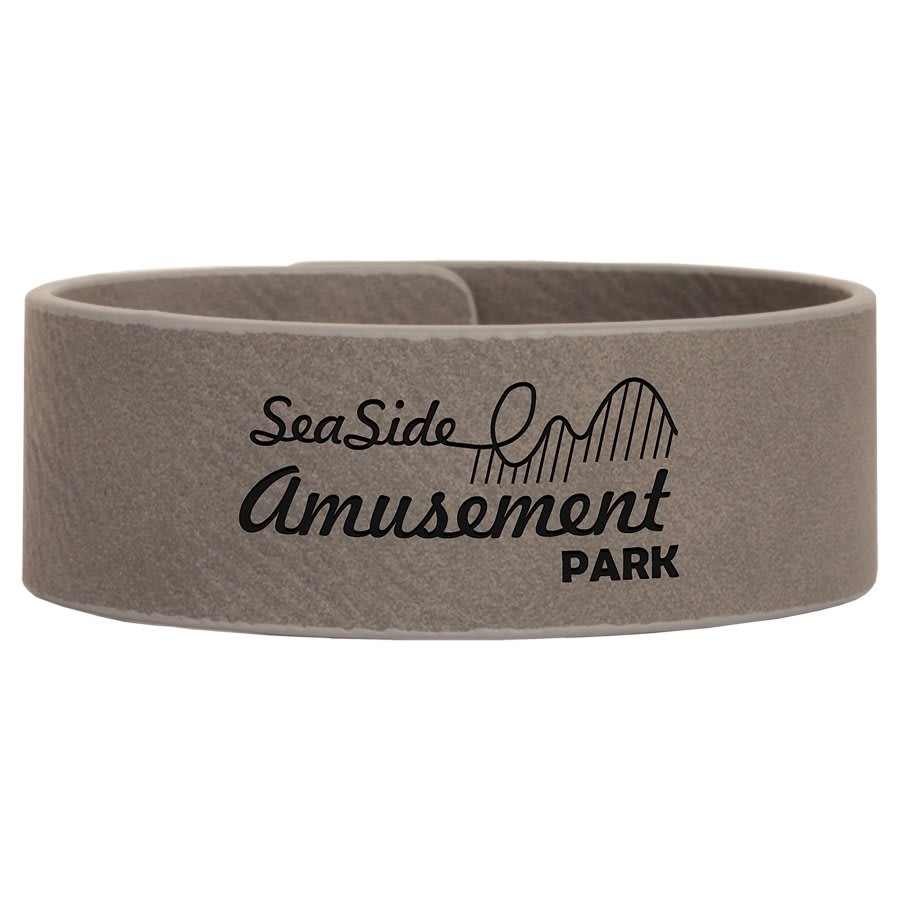 Gray 9 1/2" x 1" Laserable Leatherette Cuff Bracelet