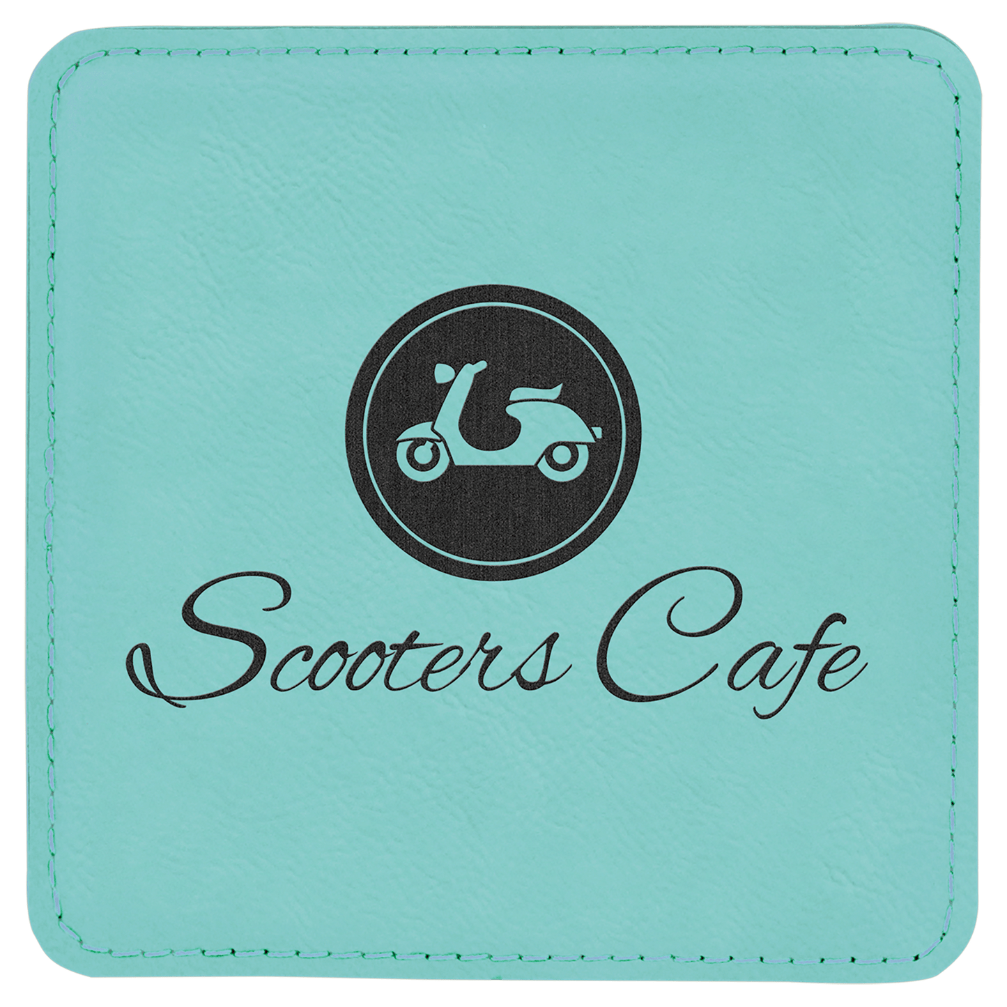 Teal 4" x 4" Square Laserable Leatherette Coaster
