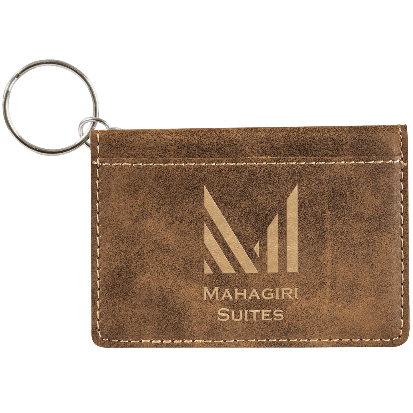 Rustic/Gold 4 1/4" x 3" Laserable Leatherette Keychain ID Holder