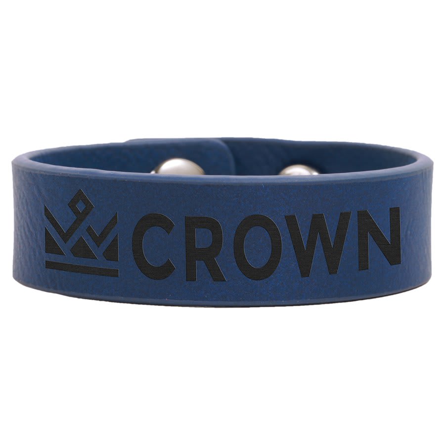 Blue/Black 8 1/2" x 3/4" Laserable Leatherette Youth Cuff Bracelet