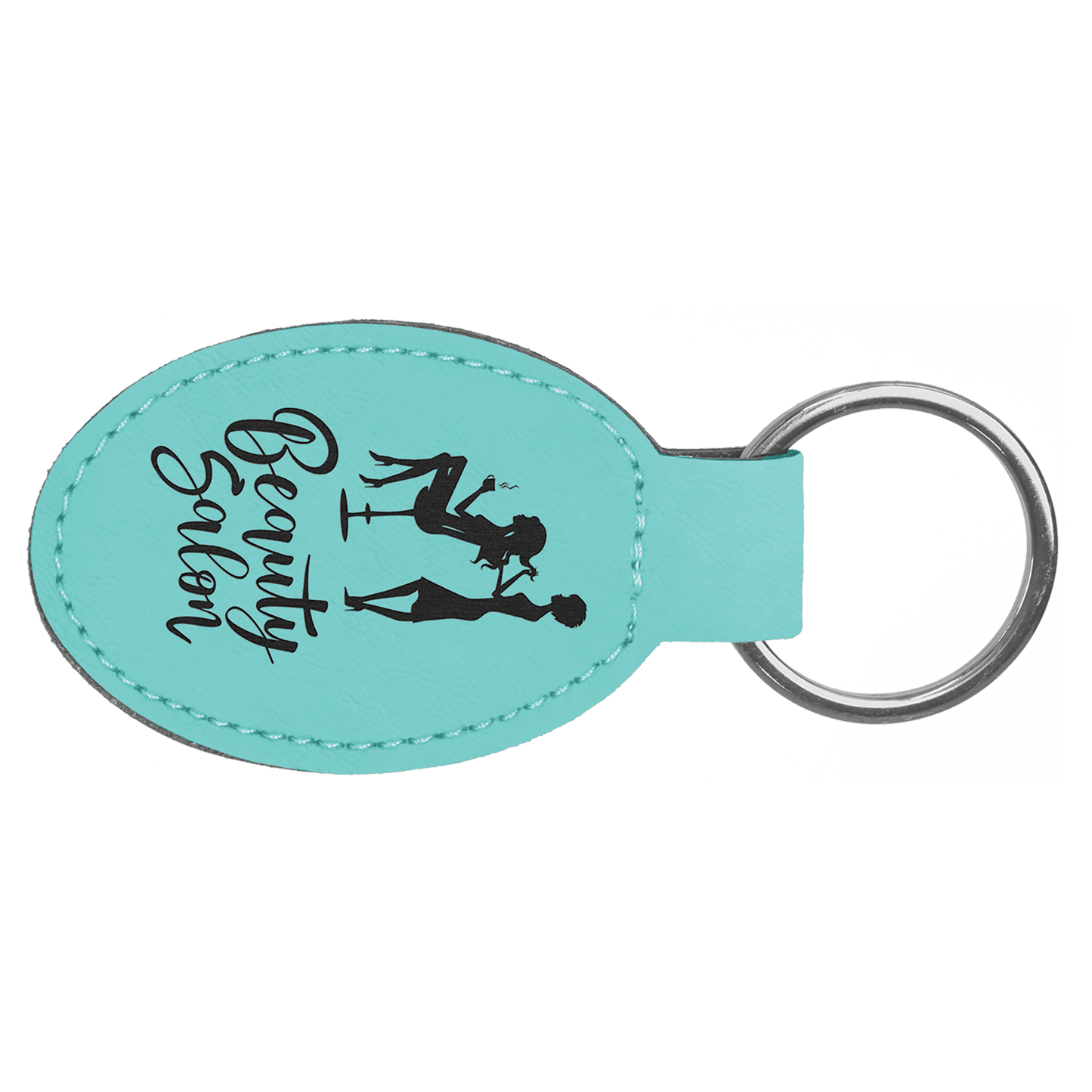 Teal 3" x 1 3/4" Laserable Leatherette Oval Keychain