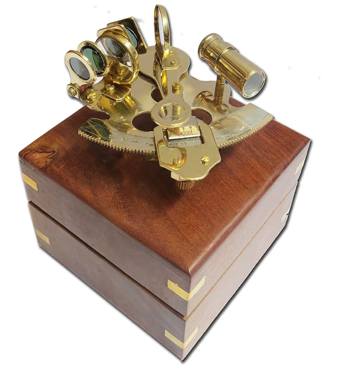 4" Brass Sextant with hardwood wooden box