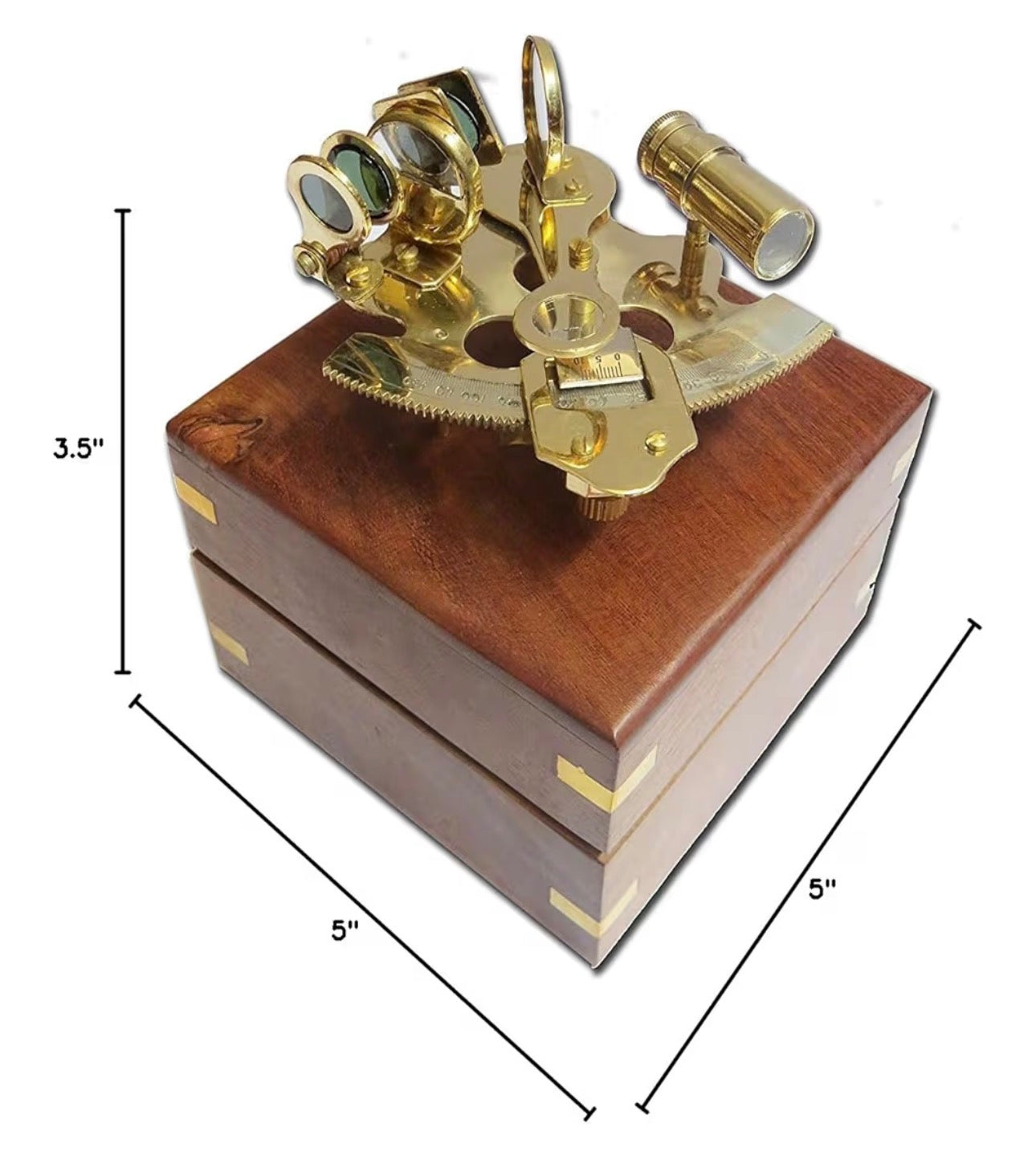 4" Brass Sextant with hardwood wooden box