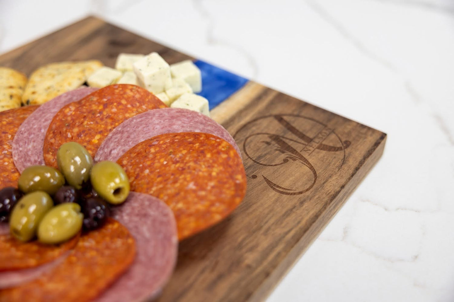 Serving Board: Acacia with Blue Pearl Resin