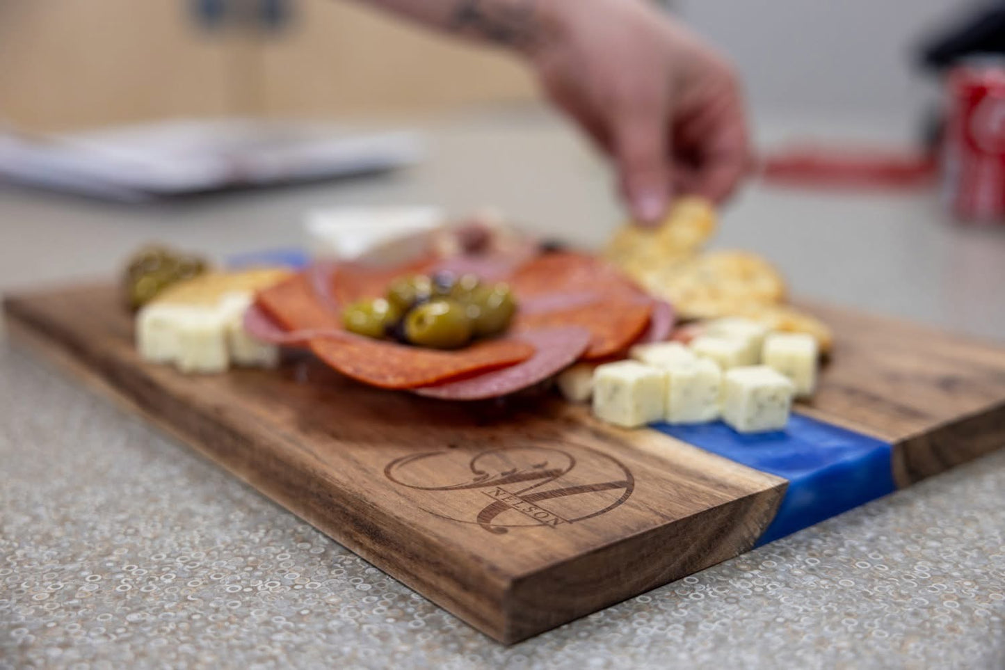 Serving Board: Acacia with Blue Pearl Resin