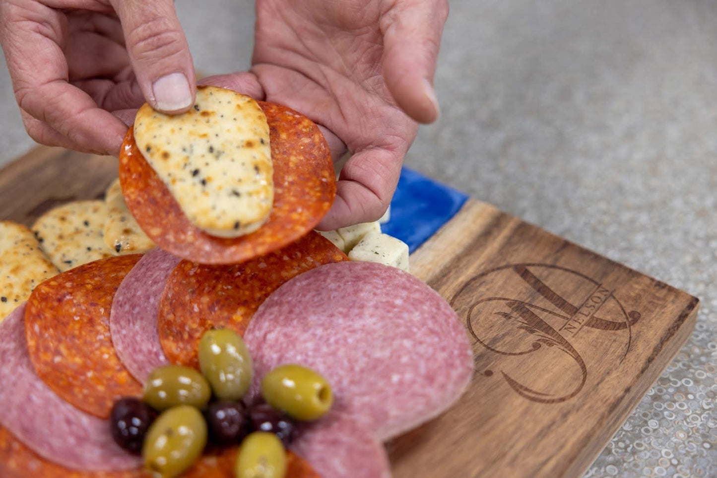 Serving Board: Acacia with Blue Pearl Resin
