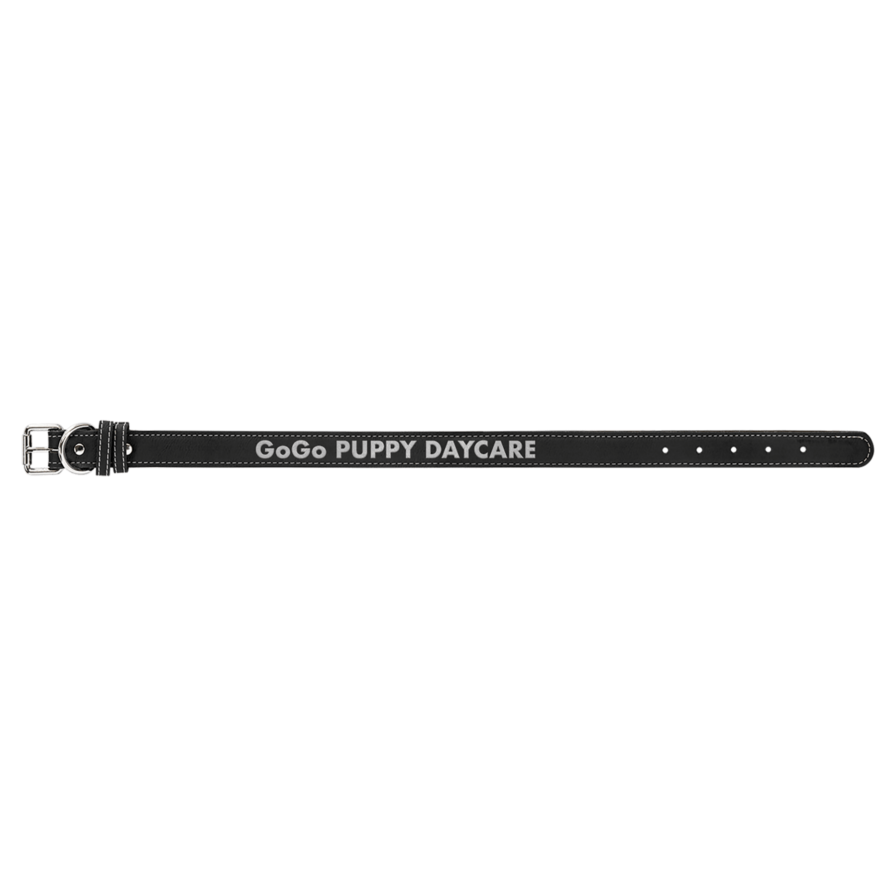 Black/Silver Large 23" x 1" Laserable Leatherette Dog Collar
