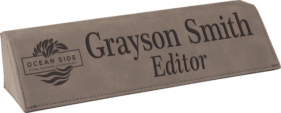 Gray 8 1/2" Laserable Leatherette Desk Wedge