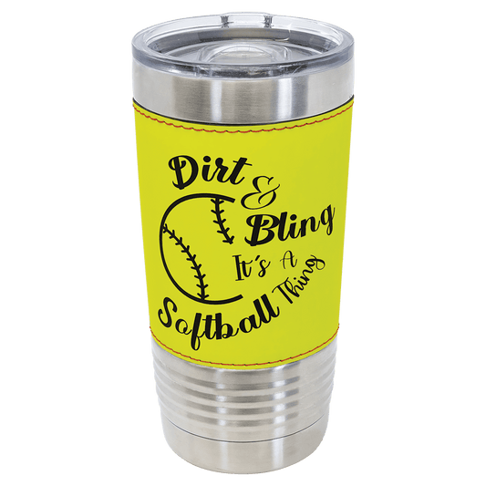 Softball Polar Camel 20 oz. Leather Tumbler with Slider Lid