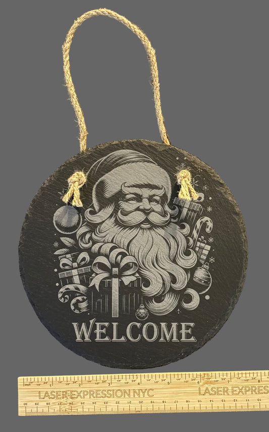 7 3/4" Round Slate Decor with Hanger String