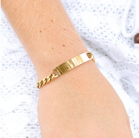 Curved Bar ID Bracelet - 18K Gold PVD Stainless Steel (7.5")