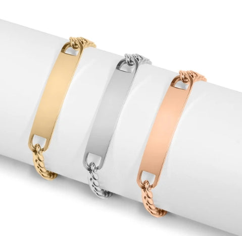 Curved Bar ID Bracelet - 18K Gold PVD Stainless Steel (7.5")