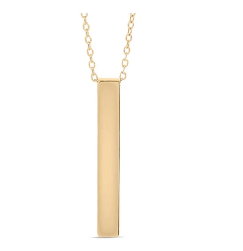 Large Square 4-Sided Vertical Bar Polished Necklace - 18K Gold PVD Stainless Steel