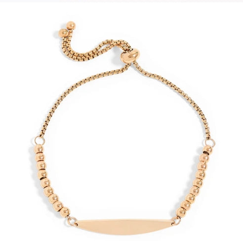Adjustable Beaded Curved Blank Bar Bracelet - 18K Gold PVD Stainless Steel